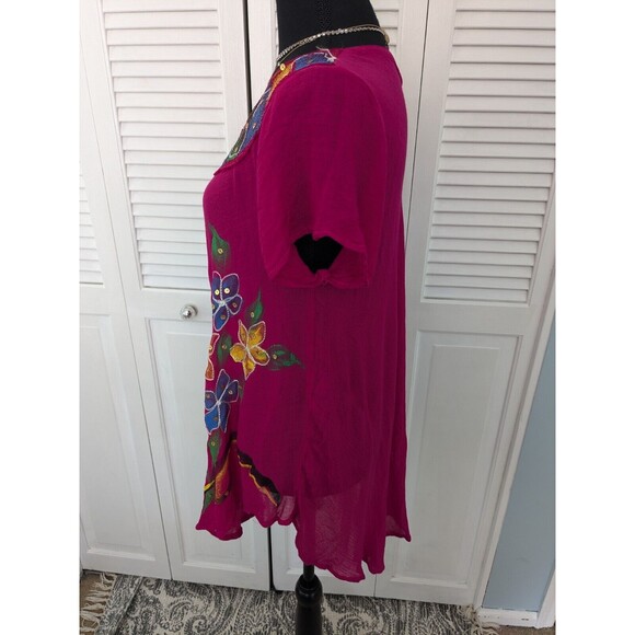California Woman Top Free Size M/L Embroidered Pink Sequins Bohemian Tunic Flowy - Picture 8 of 14